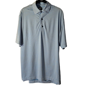 FootJoy Mens‎ Size Medium Blue & White Striped Golf Polo Shirt FJ Foot Joy